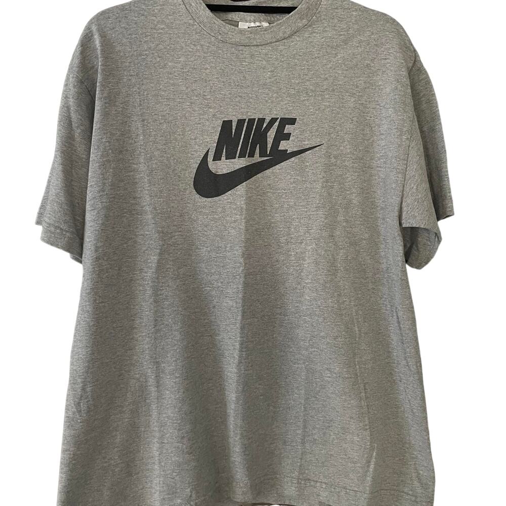 Vintage 90s Nike Black Spellout Grey Shirt Adult Medium